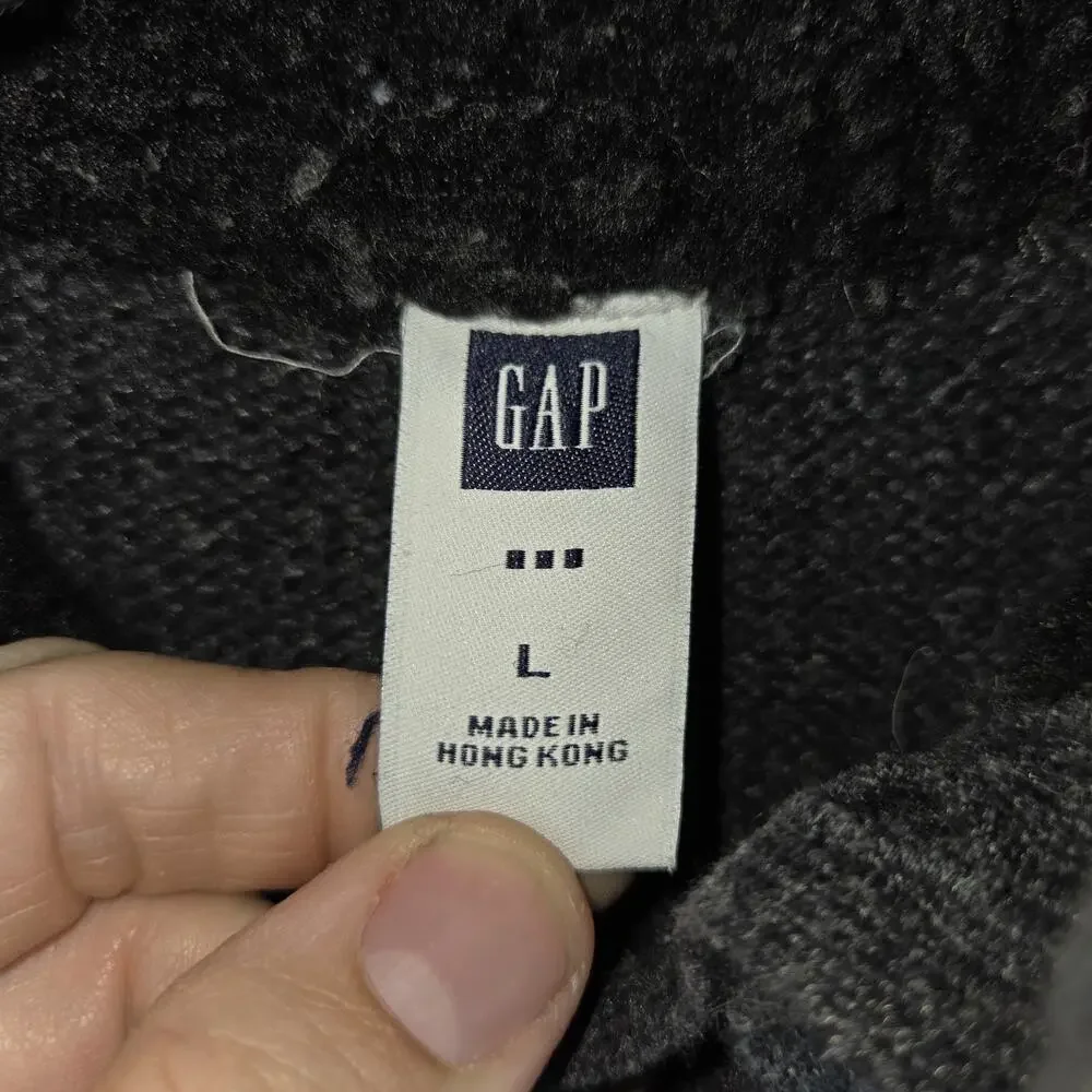 Vtg Gap Sweater Mens Large Gray 100% Lambs Wool Cotton 1/4 Zip Turtle Neck Hike